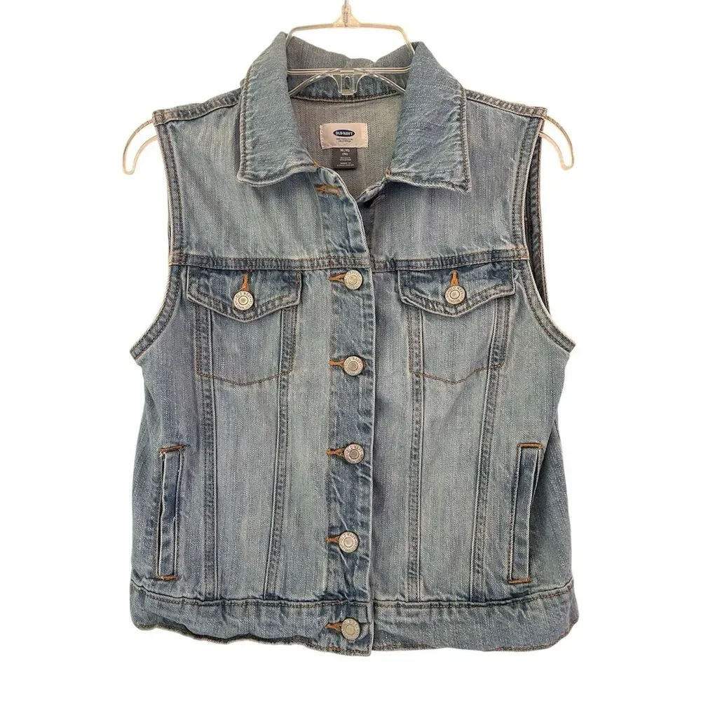 Old Navy Girls Jean Jacket Vest XL 14 Light Blue Denim Sleeveless Kids Boho 90s
